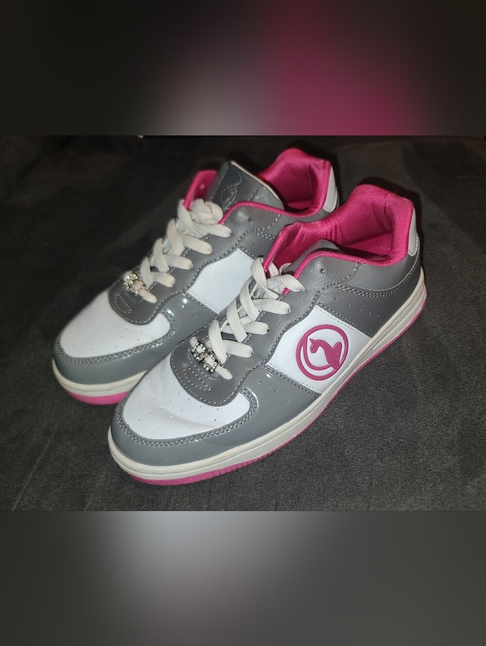 BABY PHAT Women’s Gray & White Athletic Sneakers with Gray & Pink Accents